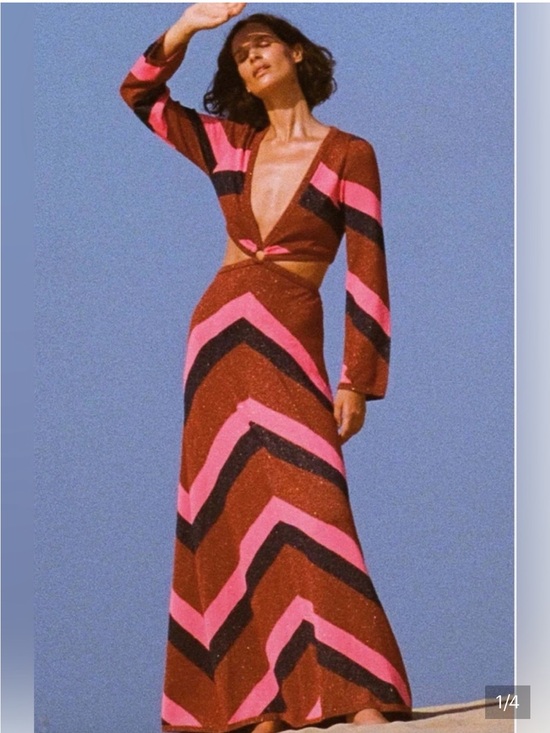 Spell Dresses & Skirts - Spell Mylee Knit Maxi Gown in Brown, Pink & Black Chevron